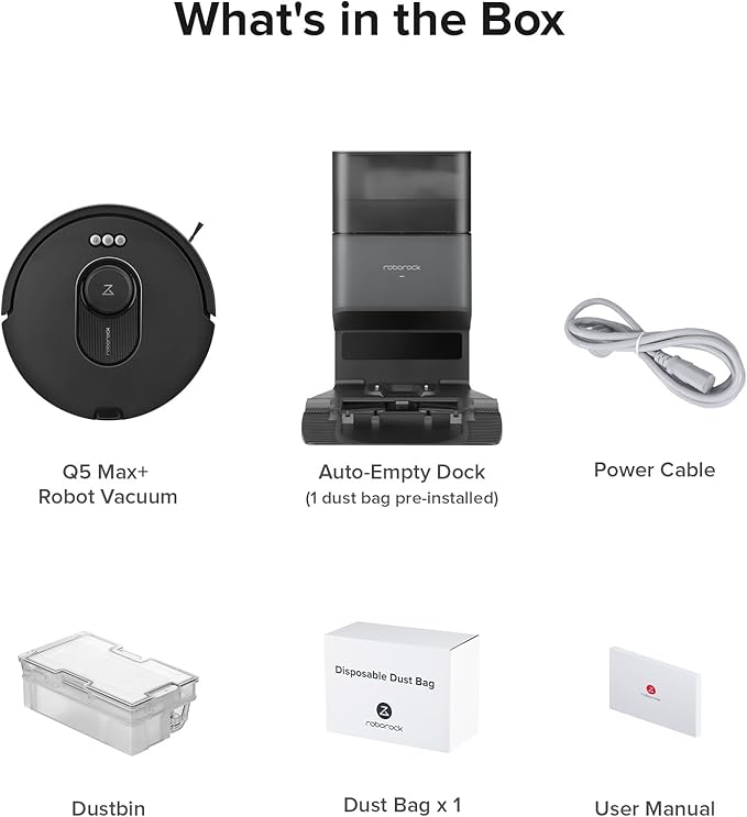 roborock Q5 Max+ Robot Vacuum with Self-Empty Dock Upgraded from Q5+ 5500 Pa Suction DuoRoller Brush Hands-Free Cleaning for up to 7 Weeks PreciSense LiDAR Navigation App &amp Voice Control