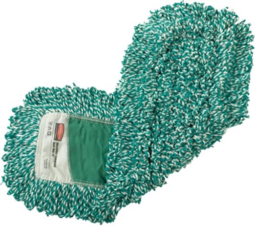 Rubbermaid Commercial Products Looped-End-Dust Mop Head Replacement Microfiber blend 24-inch Green Heavy Duty Industrial Wet Mop For Floor Cleaning Office/School/Stadium/Lobby/Restaurant