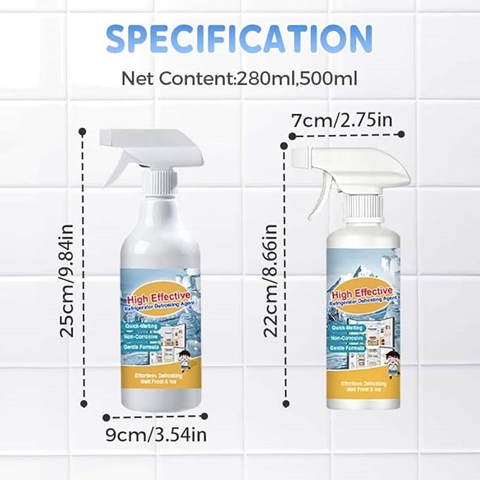High Effective Refrigerator Defrosting AgentMulti-Purpose Refrigerator Cleaner InsideFreezer Defroster Fridge Freezer De-Icer SpraySaves Electricity (500ml)