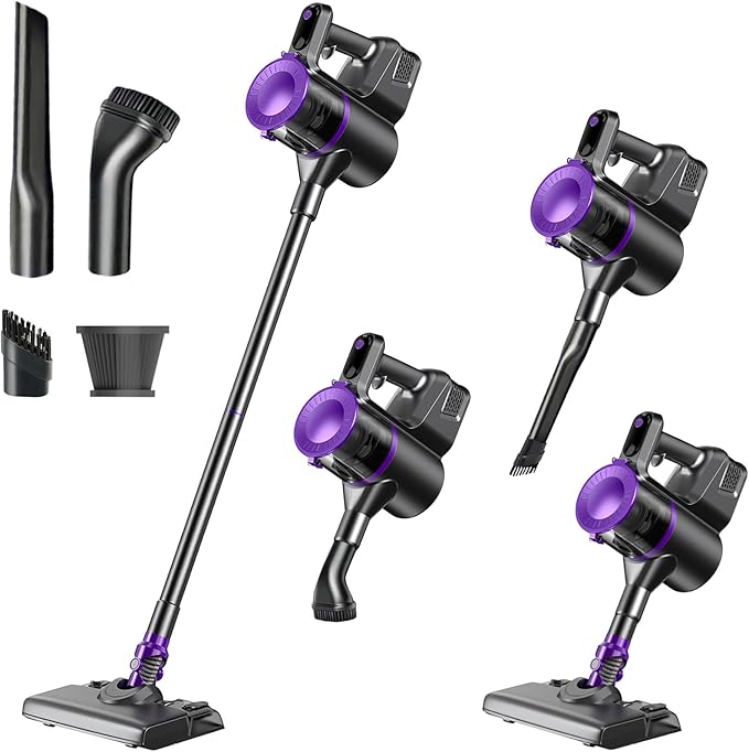 Cordless Vacuum Cleaner Powerful Vacuum Cleaners for Home with Mopping Combo Water Tank Stick Vacuum Cordless Rechargeable Lightweight Vacuum for Hard Floors Carpet Pet Hair Purple