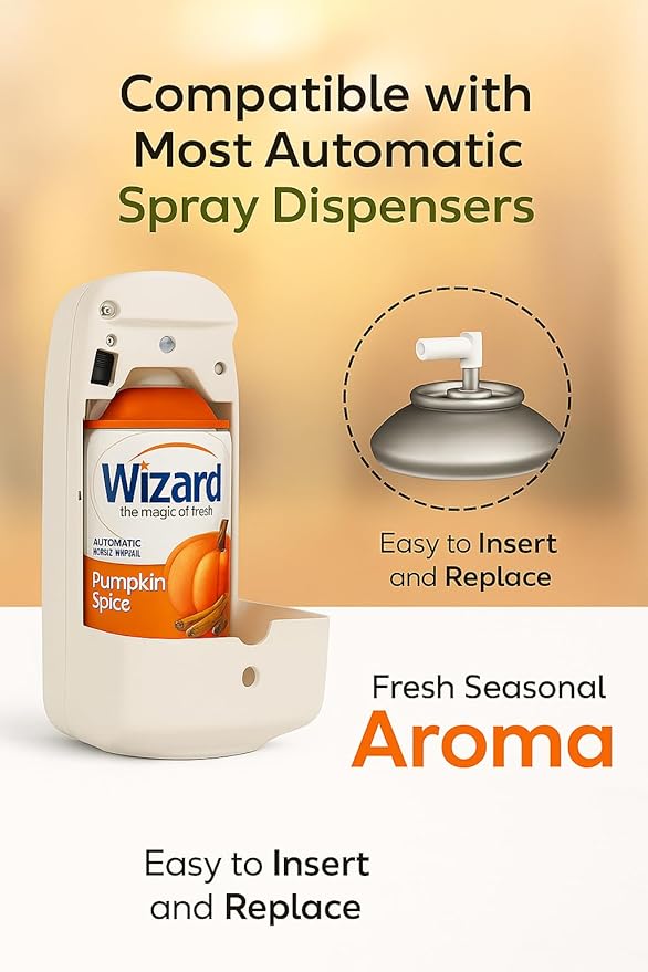 Wizard Automatic Spray Refill – Pumpkin Spice 5 oz (12 Pack) | Compatible with Air Wick Freshmatic &amp Glade Dispensers | Long Lasting Odor Neutralizer for Home &amp Office