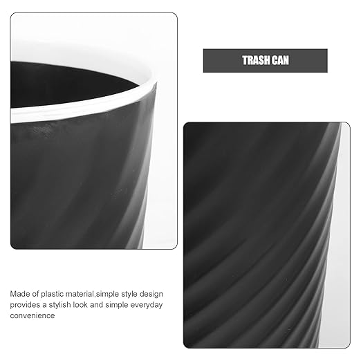 Trash Can Large Black Open Top Household Trash Bin with Pressure Ring Plastic Wastebasket for Office Bathroom Bedroom Use