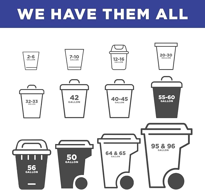 (100 Pack) Plexon 55-60 Gallon Trash Bags 1.5 Mil Heavy Duty Fits Rubbermaid Brute Rollout Round and Square 32-55 gal Trash Cans 43 x 47 Large Durable Garbage Trash Can Liners Bulk (Black)