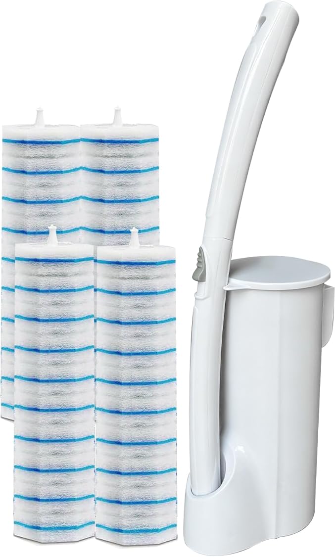 40 Disposable Toilet Brush Refills Srubber Pads Wall Mounted Toilet Bowl Holder Set Toilet Cleaning System Starter Kit Scrubbing Toilet Wand Pads