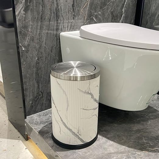9L/2.3GAL Small Trash Can with Swing LidFancy Gold Waste Paper Baskets for BathroomsGold Small Trash Can for BathroomBedroom Powder RoomOfficeLaundry Room (9L-Wash Painting)