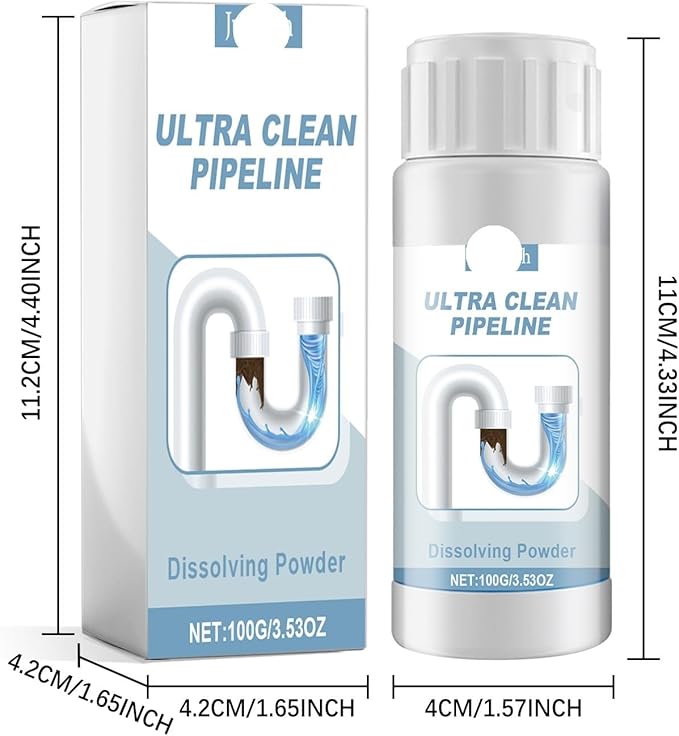 Pipe Dissolving Powder - Unclog Kitchen Bathroom &amp Toilet Drains Remove Grease Hair &amp Odors Fast Acting Drain Cleaner(2PCS)