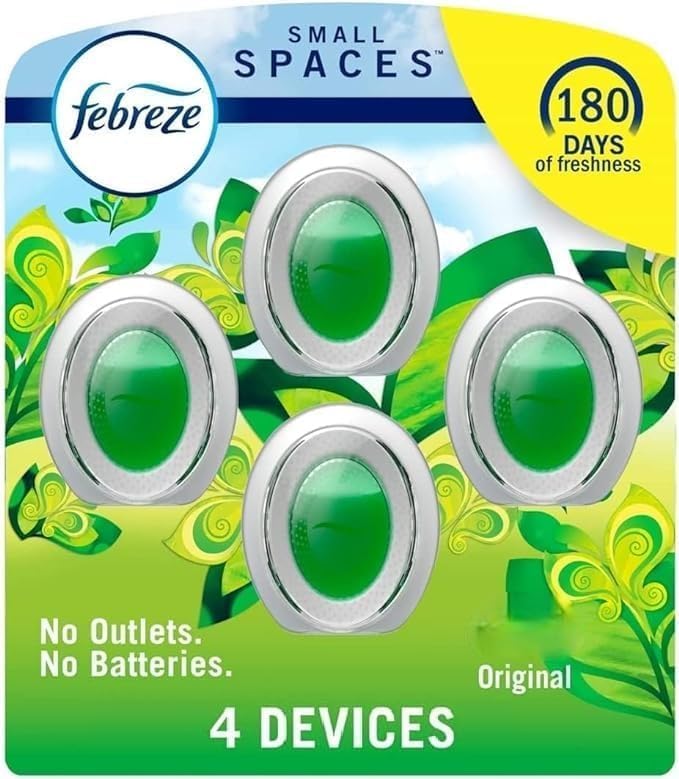 Febrezee Small Spaces Plug in Air Freshener Alternative for Home Odor Eliminator for Strong Odor 4 Count (Pack of 1) (Original)
