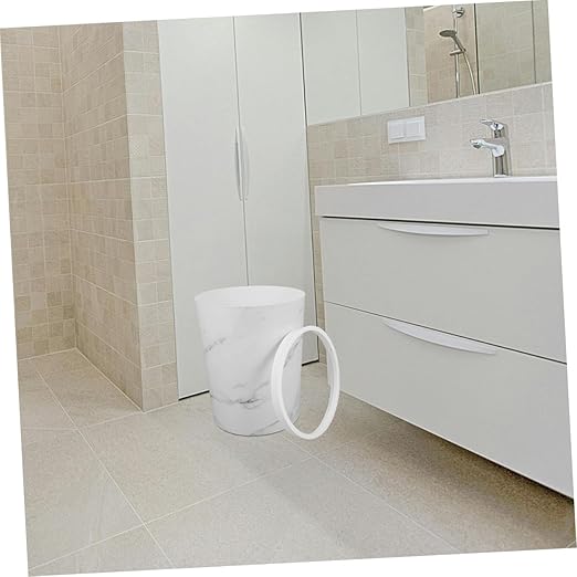 Mobestech Marble Pattern Trash Can with Press Ring Large Capacity Plastic Wastebasket for Bathroom Kitchen and Office Stylish Round Garbage Bin