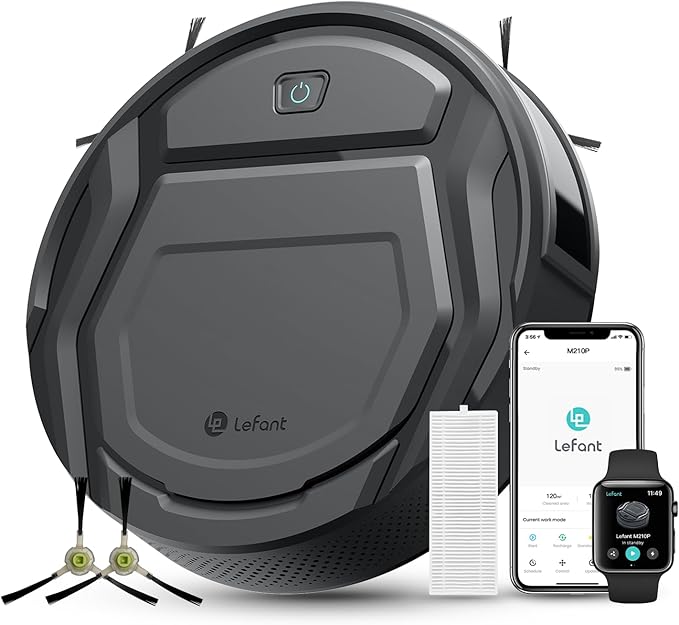 Lefant M210 Pro Robot Vacuum Slim Quiet 3 Adjustable Suction Levels 6 Modes Robot Vacuum Cleaner for Pet Hair Hard Floors &amp Low Carpets Self-Charging WiFi/App/Alexa Control Gray