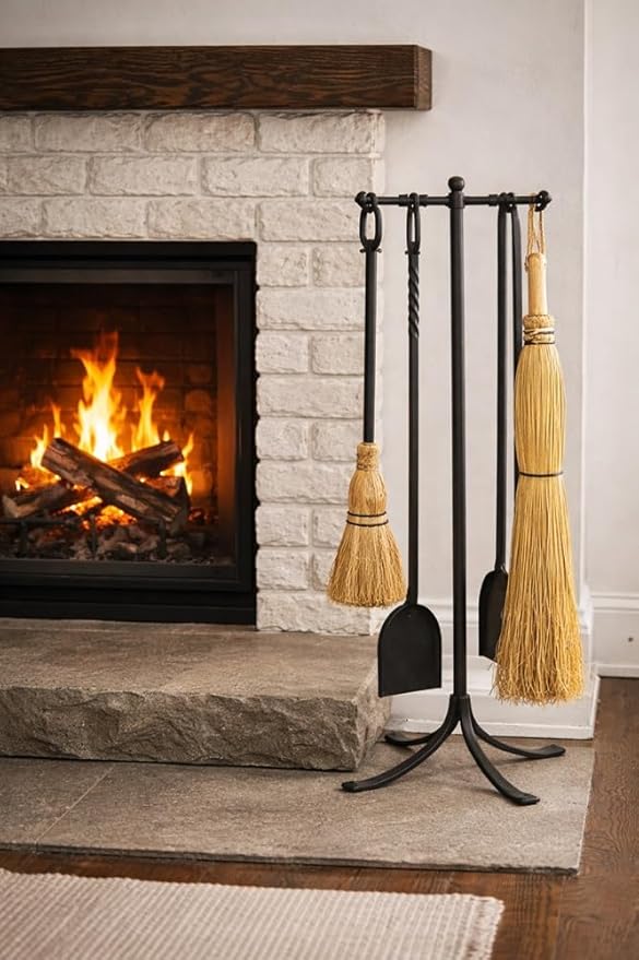 Amish Fireplace Broom - Handcrafted Corn Straw Hand Brush &amp Handle