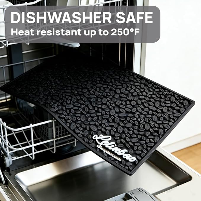 Coffee Bar Mats for Countertop Bar Decor Accessories Coffee Machine Tray for Countertop Non-slip Dish Drying Mat Rubber Barista Tools Pad Espresso Organizer (Black 18x12)