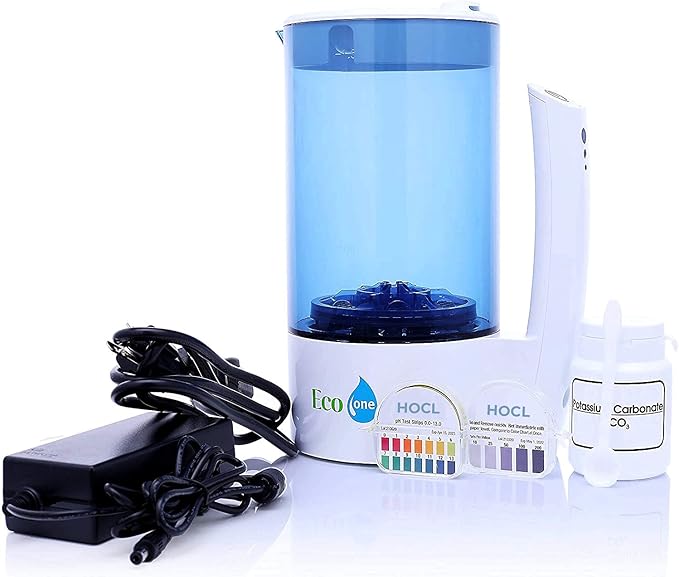Eco One Portable Hypochlorous Acid (HOCL) Generator Machine DIY Multi-Purpose Cleaner &amp Disinfectant Includes Test Strips Microfiber Cloth and Fine Mist Sprayer