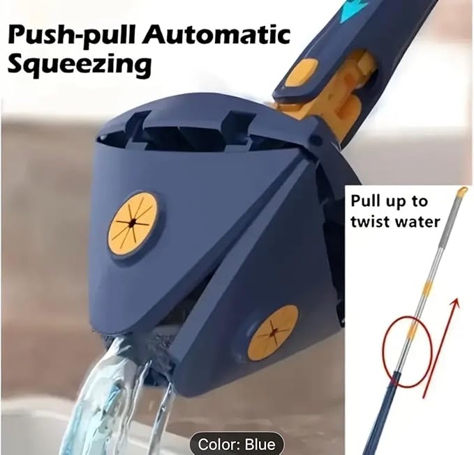 Triangle Spin Mop with Cleaning Compartment Blue 3-in-1 Floor Cleaner High-Reach Extension Handle Detergent Storage System