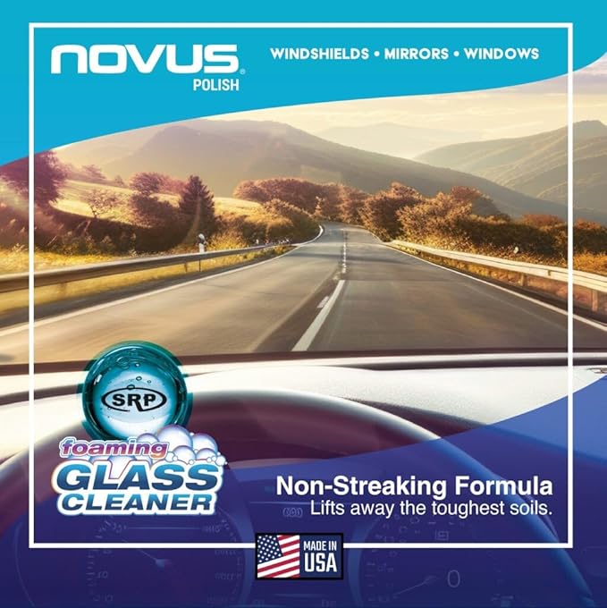 NOVUS 1802 | Glass Cleaner Spray | Powerful Foaming Glass Cleaner Streak-Free Shine for Home and Auto | Safe for All Glass Surfaces | 19 Ounces (12 Pack)