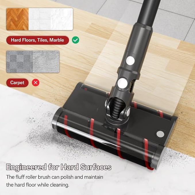 Cordless Stick Vacuum Cleaner for Home with 360° Wheels and W-Shape Brush 22KPa Powerful Suction 40 Min Runtime Lightweight Small Vacuum for Hard Floor and Carpet Gray