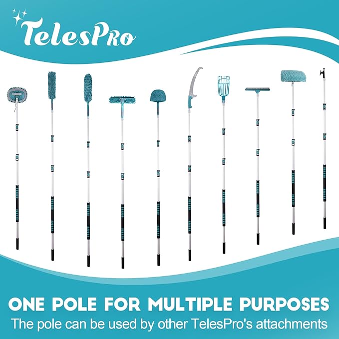 20 Feet High Reach Window Squeegee with 5-12Ft Extension Pole Window Cleaner Tool with 3-Stage Telescoping Pole Window Cleaning Kit with Rotatable Head (2 Squeegee &amp 2 Microfibre Cloths)