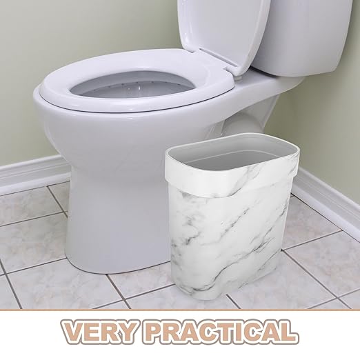 Marble Pattern Narrow Trash Can Open Top Plastic Wastebasket Bathroom Kitchen Garbage Bin for Bedroom Small Space Storage