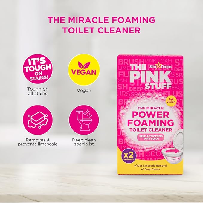 Stardrops - The Pink Stuff Bathroom Cleaning Kit – Cleaning Paste Bathroom Foam Spray Toilet Foaming Powder SQeeZY Sponge &amp 3 Microfiber Cloths – Tough on Stains Grease &amp Soap Scum