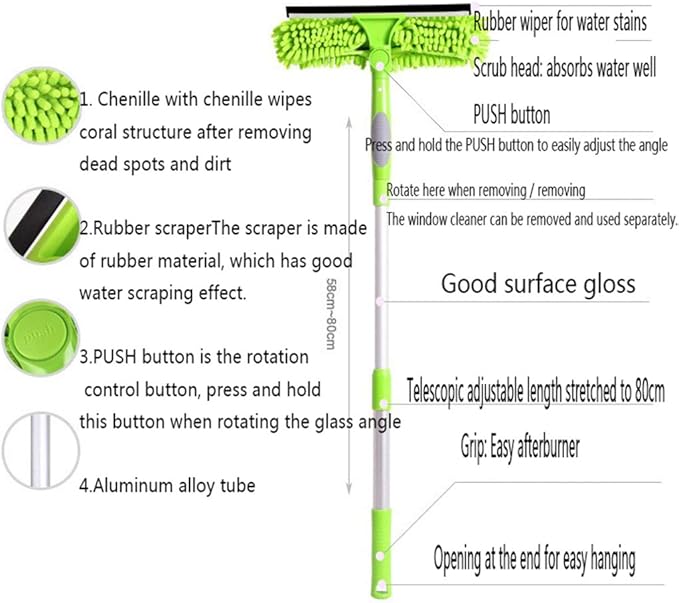 Magnetic Window Cleaner Bright Tools Telescoping High Window Cleaner Window Cleaning Equipment58-80cm Long Telescopic Pole Best for Long Reach Window
