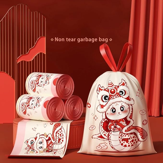 Thickened Enlarged Drawstring Trash Bag Portable Kitchen Household Automatic Closure Tear-Free Plastic Garbage Bag
