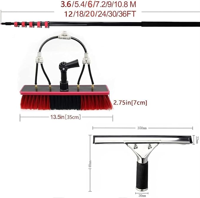 Telescopic Window Cleaner Window Cleaning Pole Water Fed Pole KitWindow Cleaning Brush Solar Panel Cleaning Tool Telescopic Brush Extendable Cleaner Water Fed Brush Spray Washer for Window