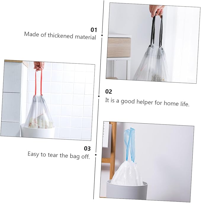 Ciieeo Drawstring Trash Bags Disposable Garbage Bags 90pcs with Handles for Kitchen and Household Waste Management Random Color