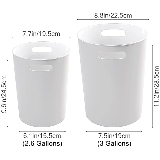 4 Pack Small Trash Can for Bathroom - 3 Gallon/12-Liter Wastebasket Round Plastic Garbage Container Bin for Bedroom Office White.