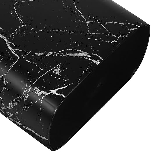 Uonlytech Marble Pattern Narrow Trash Can Oval Wastebasket Plastic Open Top Bathroom Kitchen Rubbish Bin for Bedroom and Home Storage