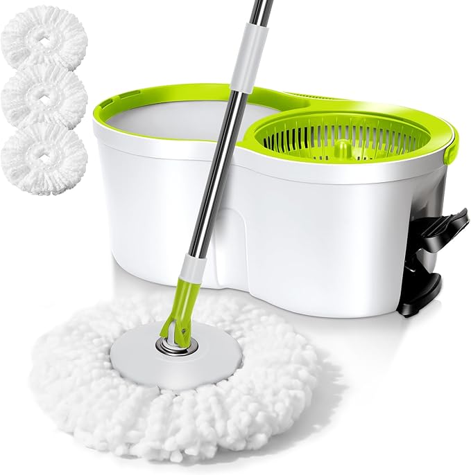 Spin Mop Bucket SystemMasthome 360°Spin Mop and Bucket with Wringer SetEasyWring Microfiber Mop with 3 Mop PadsSpinning Floor Cleaning System for Floor Cleaning - Home &amp Office Suitable