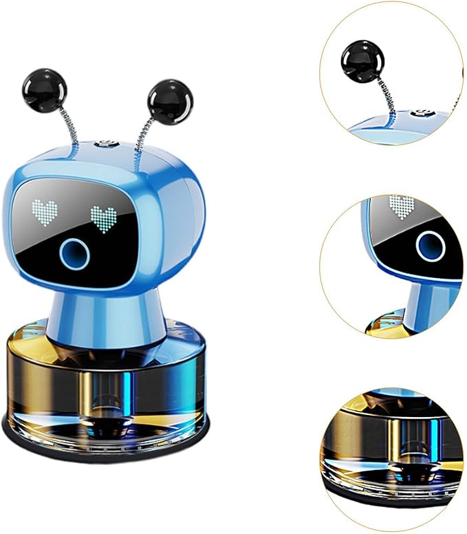 Generic Cute Robot Car Diffuser Aroma Essential Oil Diffuser Compact Smart Car Air Freshener for Living Room Home Bedroom Office Blue