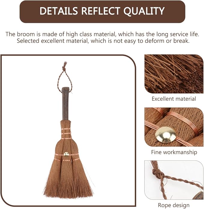Mini Palm Broom Natural Bristle Small Household Cleaning Tool Lightweight with Hanging Rope for Desk Car Porch Dust Dirt