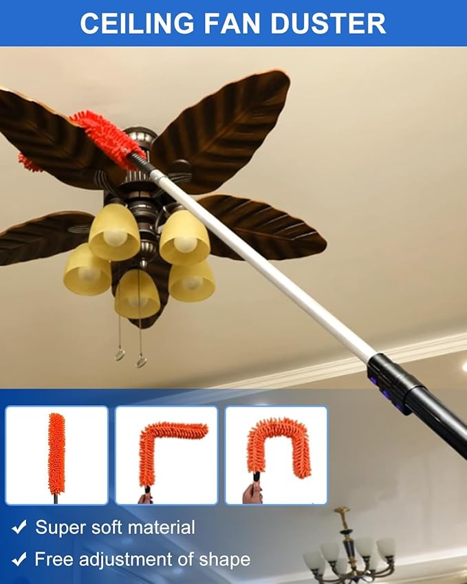 26 Foot High Reach Duster Kit with 5-20 ft Telescoping Extension Pole High Ceiling Duster Cobweb Duster Window Squeegee Feather Duster Outdoor &amp Indoor Extendable Duster Cleaning Kit