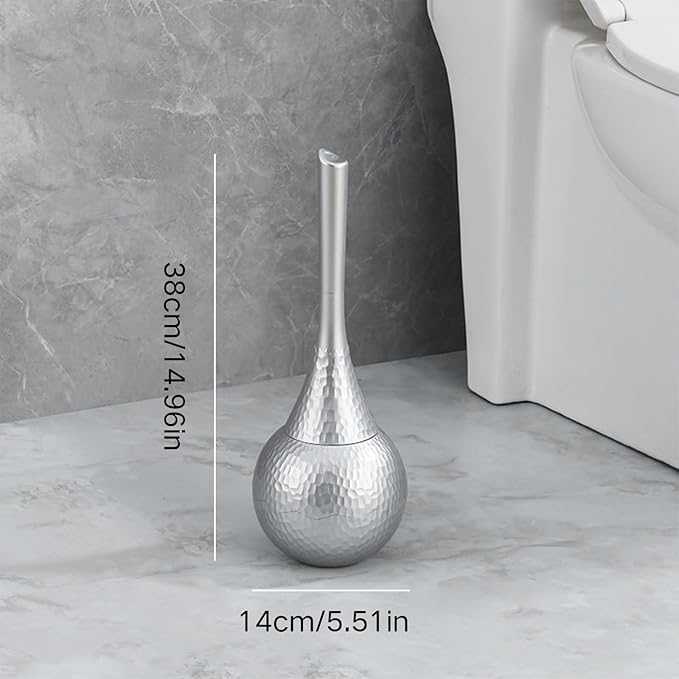 Silver Toilet Brush and Holder Set Contemporary Brushed Metal Look with Anti-Splash Shield Rust-Proof ABS Modern Bath Accessories for Home &amp Hotel