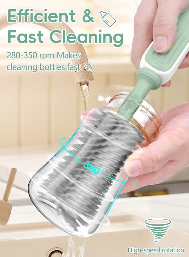 Electric Baby Bottle Brush Cleaner for Travel – BPA-Free Silicone One-Button 360° Deep Cleaning 2000mAh Rechargeable Portable Bottle Cleaning Kit with Storage Box for Home &amp On-The-Go
