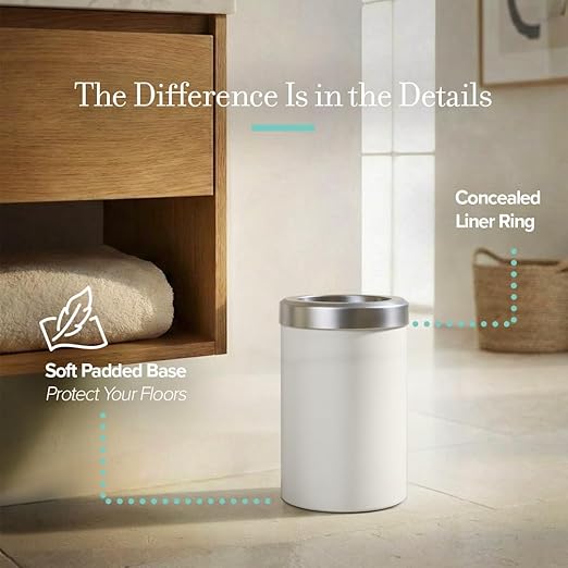 Gatco Small Bathroom Trash Can with Lid Round 3 Gallon Stainless Steel Wastebasket Under Sink Matte Pearl and Satin Nickel for Bathroom Bedroom Office (1931SN)