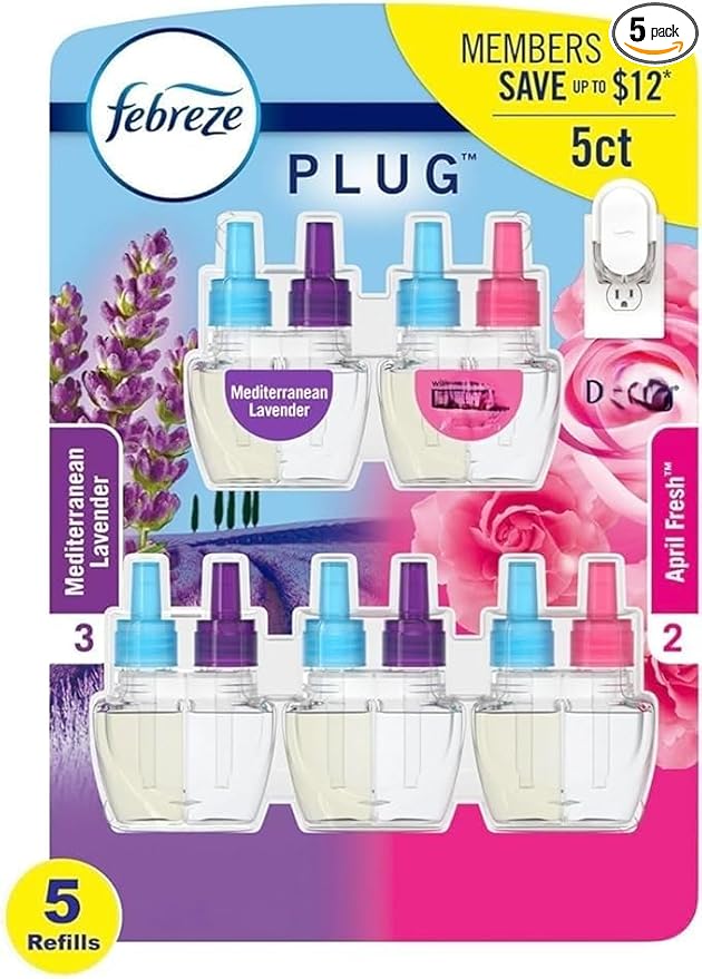 Generic Plug in Air Fresheners Mediterranean Lavender April Down Febreze Odor Eliminator for Strong Odors 5 Oil Refills