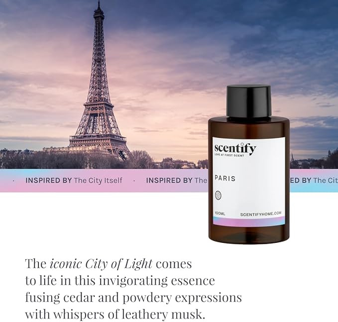 Scentify Paris Aroma Oil Refill Scent for Oil Diffusers - Berry Floral Amber Powdery Scents - Luxurious Relaxing Aromatherapy Diffuser Fragrance 100ml 3.38 oz