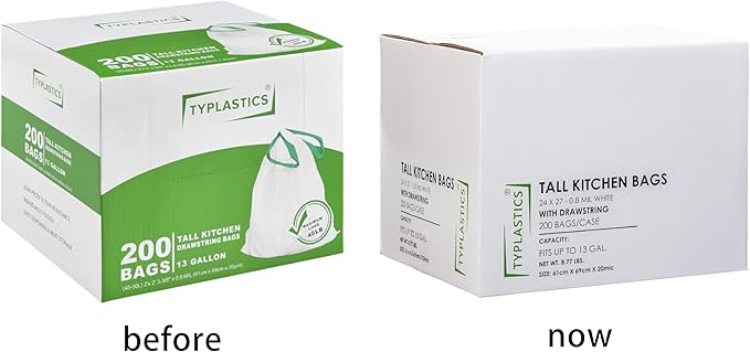 TYPLASTICS Tall Kitchen Drawstring Trash Bags 13 Gallon (200 Count)