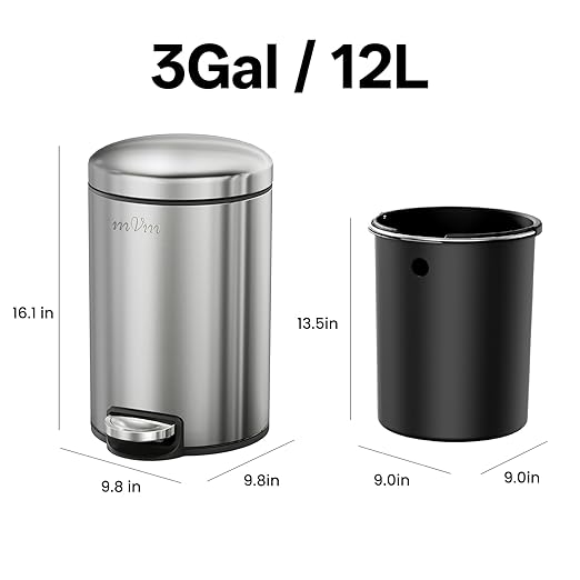 mVm Bathroom Trash Can3.2Gallon(12L) Office Trash Cans Step Round Garbage Can with Lid Soft-Close Anti-Fingerprint.Brushed Stainless Steel Trash Can for BathroomOfficeBedroomLiving Room(Gray)