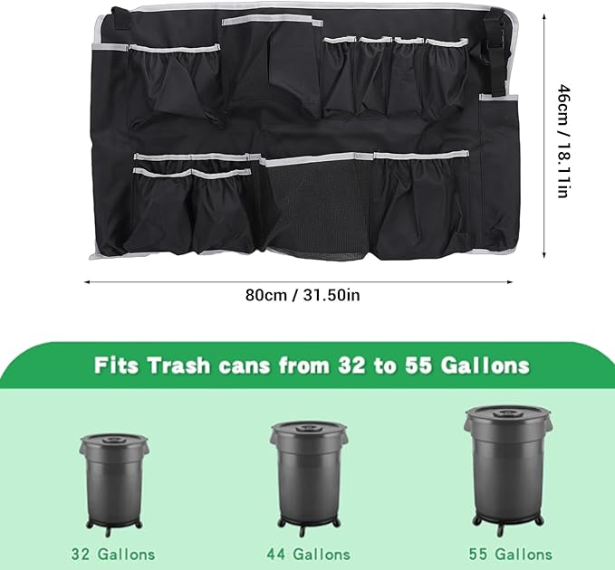 Trash Can Cleaning Tool Bag Trash Can Caddy Bag Multi Pockets Fit 32-55 Gallon Garbage Bin for Cleaning Janitorial Duty