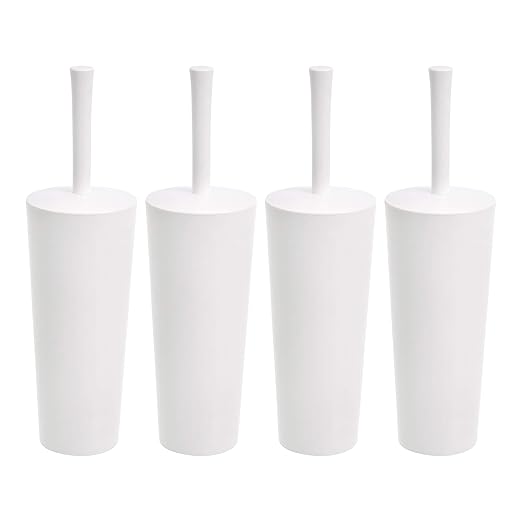 Amazon Basics Toilet Brush and Holder Set Heavy-Duty Bristle Scrub Brushes with Non-Slip Handle White 4-Pack