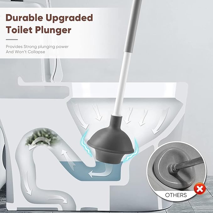 Eyliden Toilet Plunger and Brush 2 in 1 Toilet Bowl Brush Plunger Set with Holder Bathroom Cleaning Tools Combo with Caddy Stand Nylon Bristles Shatter-Resistant Plastic White