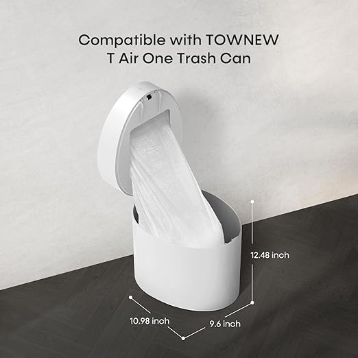 TOWNEW T Air One Official Refill Rings for Smart Bathroom Trash Can Sturdy Trash Bags for Electric Automatic Trash Can 2.6 Gallon 8 pk White Refill Rings - Up to 96 Trash Bags