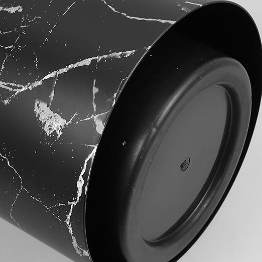 Modern Marble Pattern Trash Bin for Home and Office Lidless Wastebasket for Bedroom Bathroom Kitchen and Stable Garbage Container Stylish Black Trash Can
