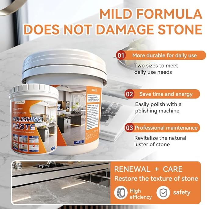 Professional Nature Stone Polishing Kit with Paste | Sealer &amp Protectant for Marble Granite Quartz Countertops Floors &amp Walls - Must Be Used with Polishing Machine (5kg)