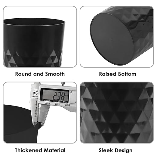 YGJT Small Trash Can 3 Pack 1.8 Gallons Bathroom Trash Can Slim Waste Basket Round Garbage Can Plastic Trash Bin for Kitchen Dorm Bedroom Office Living Room Study Compact Spaces(Black B)