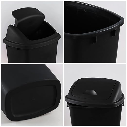 Yuright 40 L / 10 Gallon Swing Lid Trash Bins 4 Pack Large Plastic Garbage Cans Black