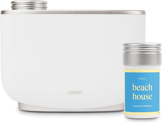 Aera Waterless Plug-in Essential Oil Diffuser for Large Rooms + Beach House Fragrance Capsule – Wi-Fi App &amp Alexa Control – Luxury Home Fragrance Scent Machine Starter Kit (Includes 1 Capsule)