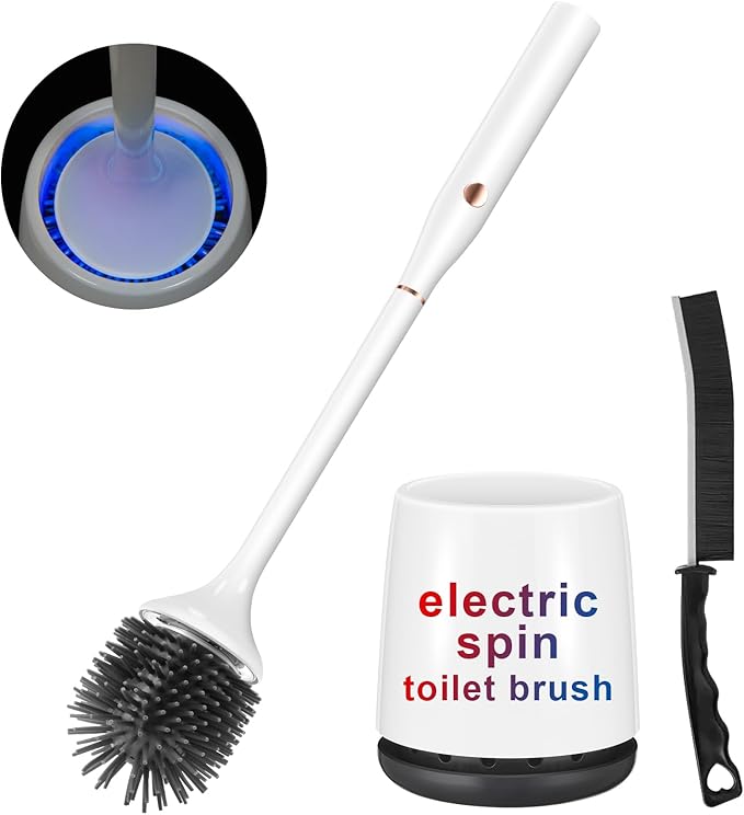 Electric Toilet BrushSilicone Toilet BrushToilet BrushToilet Bowl Brush and Holder Set with Ventilated Holderwith 1 Crevice Cleaning Brushes