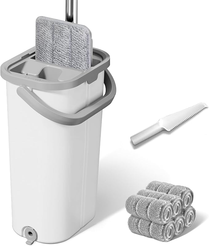 Mop and Bucket with Wringer Set: Wet Dry Separation System for Easy Floor Cleaning Rebound Head for Bathroom &amp Living Room Gift for Women